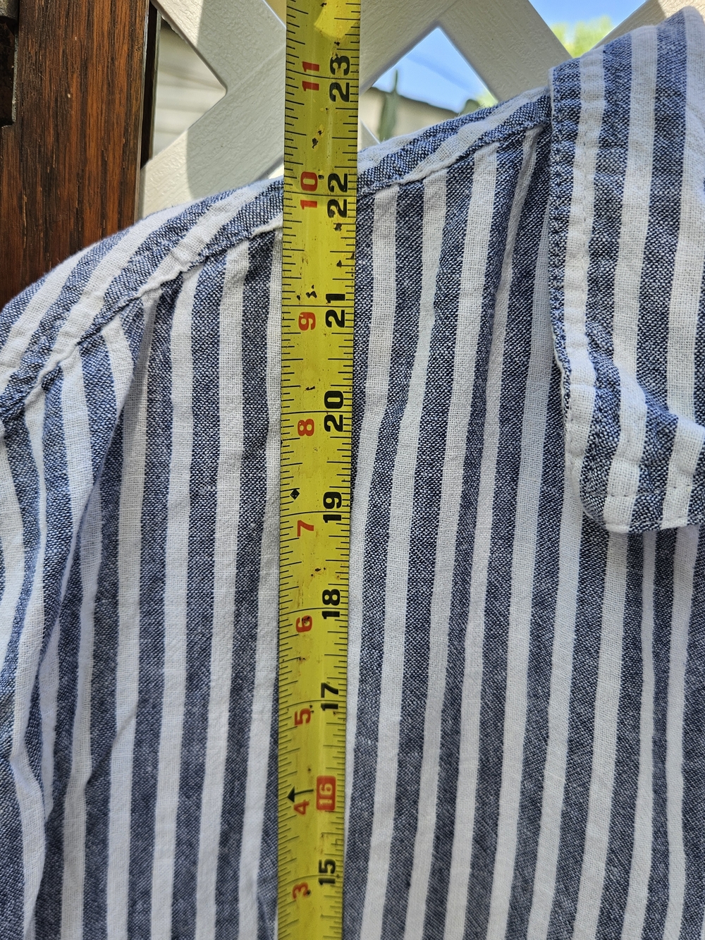 ORVIS Button Up Collared Short Sleeve Linen Blend Striped Shirt Women's Size Med - Picture 9 of 10